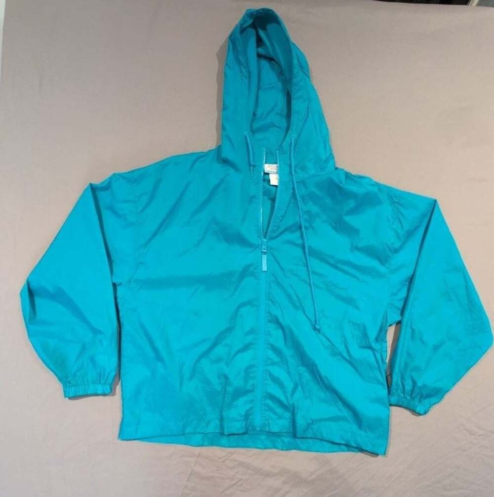 Vintage Jockey For Her Activewear Turquoise Full-Zip Hooded Windbreaker Jacket S